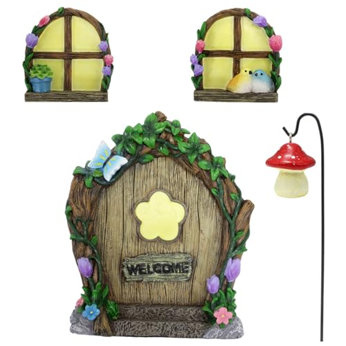 Hbbgdiy Feen -Türen für Bäume im Freien im Freien Gartentür und Fenster -Set in der dunklen Harzdekoration für Feengarten, Garten, Rasen, Baumstamm und Terrasse Dekor von Hbbgdiy