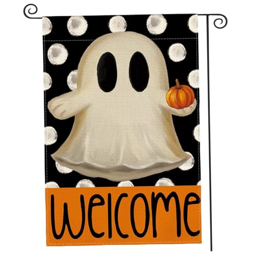 Hbbgdiy Halloween Garden Flag 12 x 18 Zoll doppelseitig Ghost Polka Dots Yard Flag Hbbgdiy Halloween Garden Flag 12 x 18 Zoll doppelseitig Ghost Polka Dots Yard Flag von Hbbgdiy