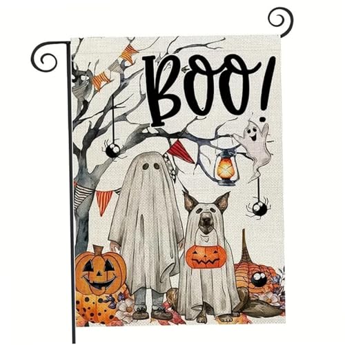 Halloween Gartenflagge 18x12 Zoll Ghost Kürbishund Bat Dekorative Flagge für Garten im Freien Halloween Party Bauernhaus Grüße Urlaubsgartendekorationen von Hbbgdiy