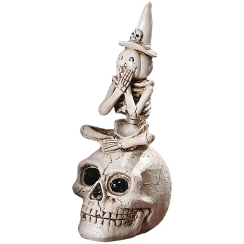 Hbbgdiy Halloween -Skelett 7 -Zoll -Schädel -Figur mit Top -Figur, realistischer Schädeldekoration für Innen- und Außen -Halloween -Party, Bar oder Spukhaus, sprechen Sie Nicht von Hbbgdiy