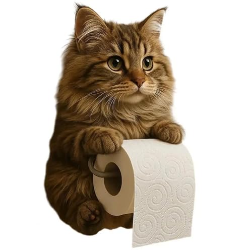Hbbgdiy Katzen-Toilettenpapierhalter Wandmontierte Harzkatze Form Papiertuchspender für 1 roll wasserresistente Badezimmerrollregal Dekorative Toilettenzubehör von Hbbgdiy