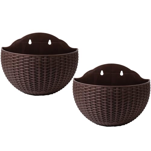 Hbbgdiy Wandpflanzer 2 TLG. Wandpflanzer halbrunde Zaunpflanzer mit Drainage und Haken an der Wand montierte Pflanzgefäße für Balkon Gartengeländer Innen und Außenbereich Kaffee Wandpflan von Hbbgdiy