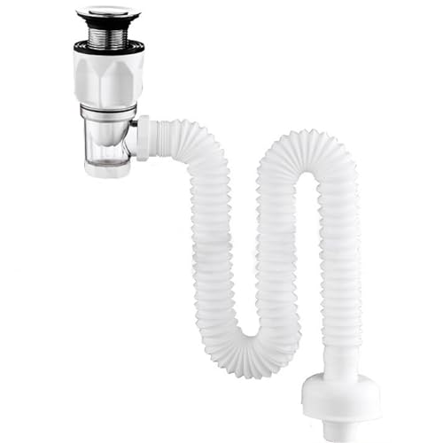 Waschbecken-Abflusskit mit einem erweiterbaren P-Trap Flexible Rohr, Anti-Clogging-Stopper und Anti-Odor-Design, passt 1-1/4 &-/2 Spülenabflussloch, einfache Installation von Hbbgdiy