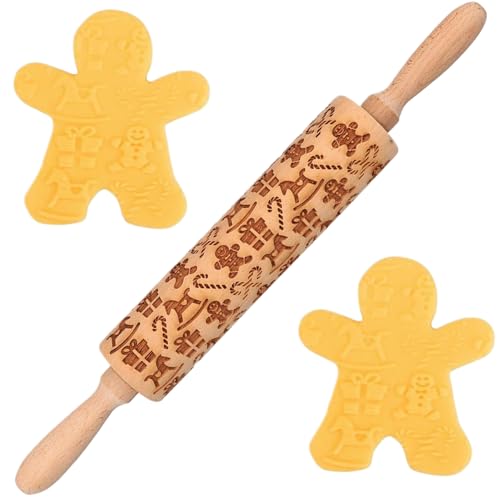 Weihnachtsrollnadel Holz 14 Zoll Lebkuchenmann geprägter Rollstift mit Süßigkeitenrohr, Schachtel und rockiger Pferd zum Backen von Keksen Kuchengebäckteig. von Hbbgdiy