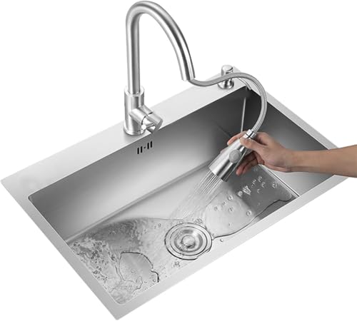 Küchenspüle aus Edelstahl Küchenspüle mit ausziehbarem Wasserhahn Tassenspüler Spülbecken für Küche für Aufliegend und Flächenbündig Montage,Gebürstet Küchenspüle aus Edelstahl Küchenspüle mit ausziehbarem Wasserhahn Tassenspüler Spülbecken für Küche für Aufliegend und Flächenbündig Montage,Gebürstet von Hbronzeshower