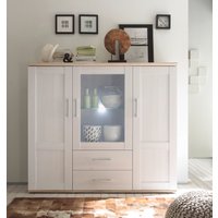 HBZ Highboard "Romance Landhaustil mit LED-Beleuchtung, BxHxT 156x137x46 cm", (1 St.), Mit 2 Türen, 2 Schubkästen und 6 Einlegeböden, 1 Glasboden von Hbz