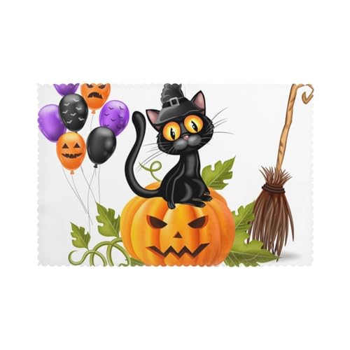 Platzsets 6er Set Kürbis Schwarze Katze Hitzebeständige Platzsets Waschbar Tischmatten Rutschfest Fleckenabweisend Küche Platzsets Leicht zu Reinigen Für Esstisch von Hceaatb