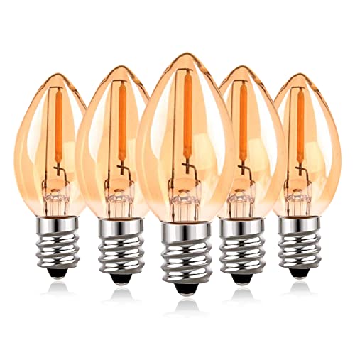 Hcnew C7 E12 220V LED Kerzenlampe, 0.5W Vintage Edison Kleine Ersatz-Glühbirne ersetz 7W Glühend für Nachtlicht/Kokosnusslichterkette 2200K Super Warm Leuchtmittel, 50 Lumen Nicht Dimmbar (5 Pack) von Hcnew