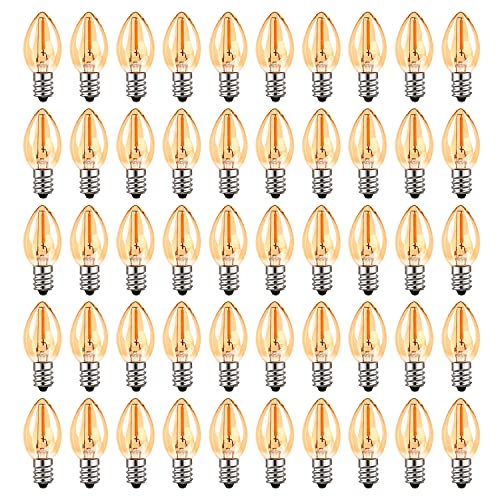 Hcnew C7 LED Glühbirne Braunglas Vintage Edison Candle Bulbs E14 220V Glühbirne 2200K Super Warm Glühbirnen, 50 Lumen Nicht Dimmbar (50 Pack) von Hcnew