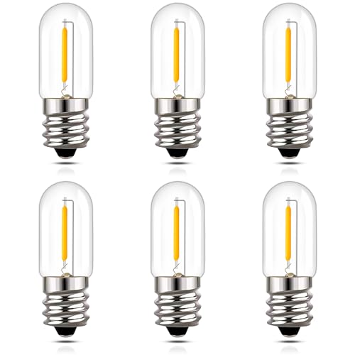 Hcnew E12 LED 1W Glühbirne T16 Kleine Glühbirne E12 Warmweiss 2200K Mini Vintage Kandelaber Birne 1w Ersetzt 10 watt Glühlampen,für Nachtlicht Tischlampen Salzlampen 220V-240V,6er-Pack von Hcnew