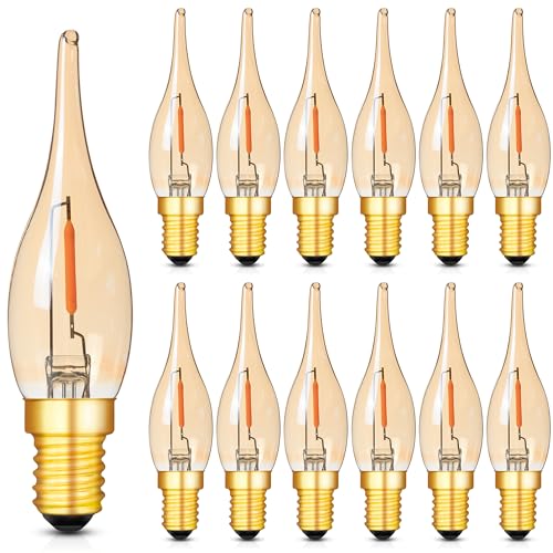 Hcnew E14 LED Glühbirne Kerze Retro Vintage Filament Lampe kerzenlampen C22 0.7w Ersetzt 7 Watt 2200K Ultra Warm,50 lumen Kandelaber Kronleuchter Salzlampe Nachtlicht,220V-240V,12er-Pack von Hcnew