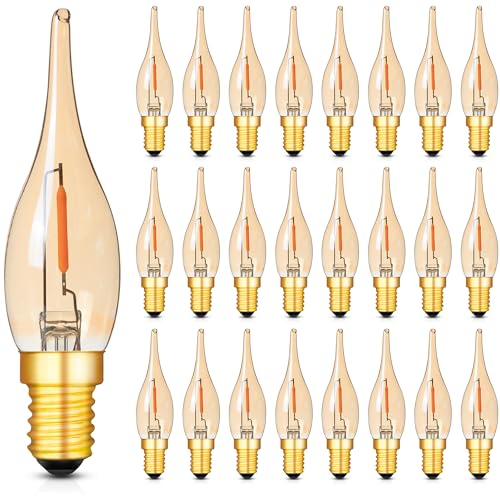 Hcnew E14 LED Glühbirne Kerze Retro Vintage Filament Lampe kerzenlampen C22 0.7w Ersetzt 7 Watt 2200K Ultra Warm,50 lumen Kandelaber Kronleuchter Salzlampe Nachtlicht,220V-240V,25er-Pack von Hcnew