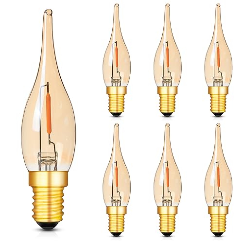 Hcnew E14 LED Glühbirne Kerze Retro Vintage Filament Lampe kerzenlampen C22 0.7w Ersetzt 7 Watt 2200K Ultra Warm,50 lumen Kandelaber Kronleuchter Salzlampe Nachtlicht,220V-240V,6er-Pack von Hcnew