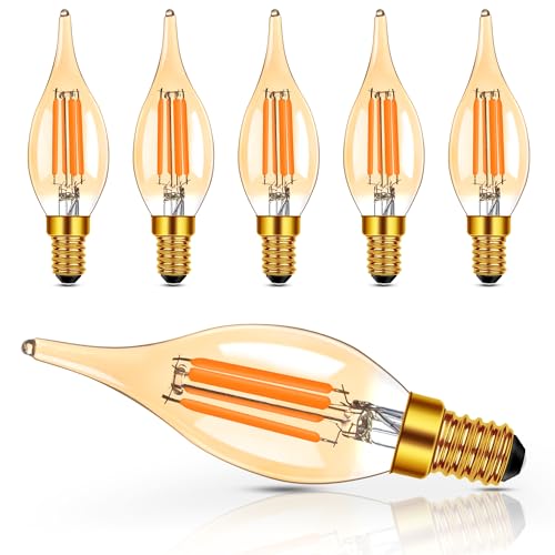 Hcnew LED Glühbirne E14, Dimmbar Kerzenform Vintage Glühlampe，2700K Warmweiß 4W Ersetzt 40 Watt, 350LM Milchglas Filament Kerzenbirnen für Kronleuchter Wandleuchte Tischlampen von Hcnew