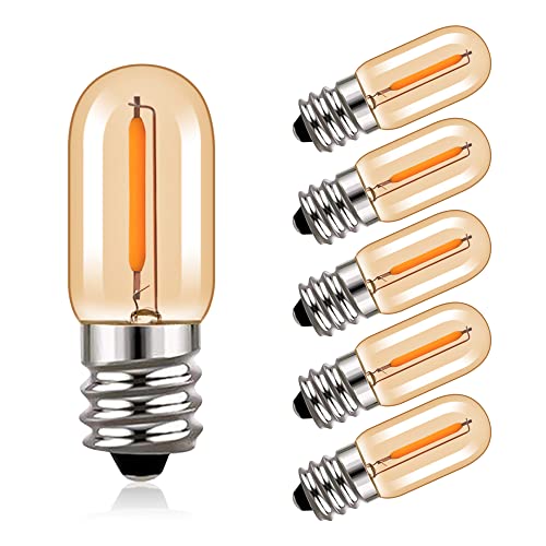 Hcnew T16 E12 Mini LED Glühbirne 1W Warmweiss 2200K Braunglas Vintage Edison Glühlampen 50lm,10 Watt Äquivalent,Kühlschrank Dunstabzugshaube lampe Nachtlicht Kandelaber,Nicht dimmbar,6er-Pack von Hcnew