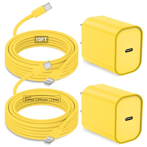 [2 Stück] iPhone 14 13 12 Schnellladegerät (gelb), [Apple MFi zertifiziert] 3 m Typ C auf Lightning Kabel, Apple USB C Ladeblock für iPhone 14/13/13Pro Max/12/12 Pro Max. /11/11Pro Max/X, iPad von Hcoob