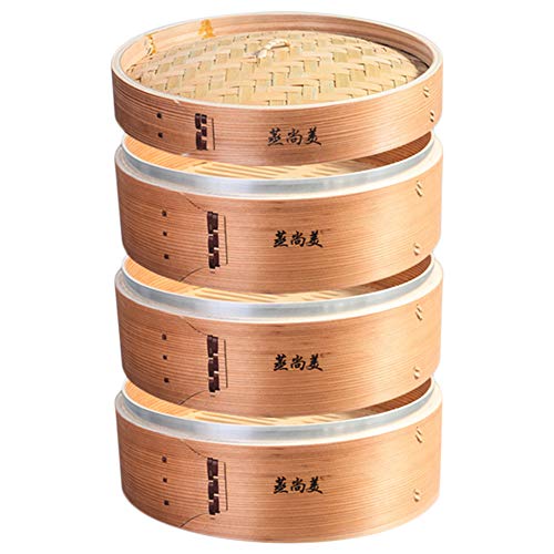 Hcooker Vertiefen 3-Tier Küche Holz Dampfer mit Edelstahl-Banderolieren für Asiatische Kochbrötchen Mehlklöße Gemüse Fischreis von Hcooker