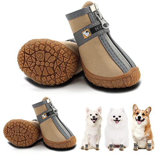 Hcpet Pfotenschutz Hundestiefel, Breathable Hundeschuhe mit Reflektierenden Riemen, Welpenschuhe für Kleine Hunde im Freien, rutschfeste Sohle Hundeschnee Stiefel, 4 Stück von Hcpet