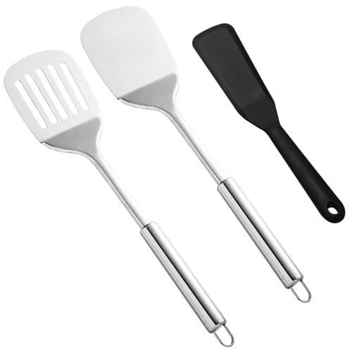 3 Stück Pfannenwender Edelstahl mit Pfannenwender Silikon, Edelstahl Spatel Set Pfannenwender Metall, Schlitzwender Solider Pfannenwender, Robuster Küchenhelfer Set mit Hoher Hitzebeständigkeit von Hcunbsu