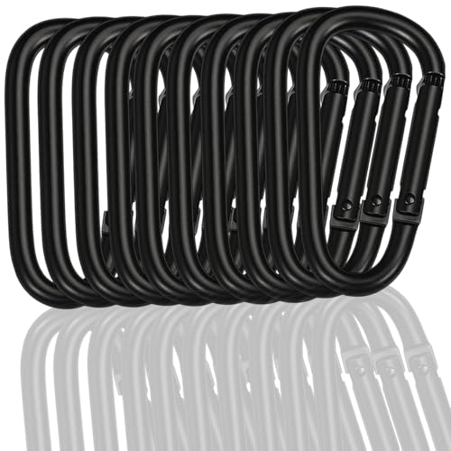 10 Stück Karabiner Schwarz, Aluminium Karabinerhaken Groß 7,5 x 4 cm, Robust Haken Für Camping, Angeln, Wandern, Bis 5 kg Tragkraft von HcvGcm