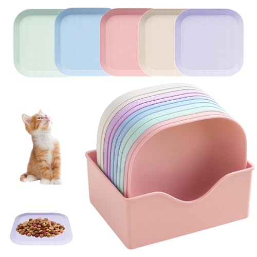 10 Stück Katzennäpfe, Futternapf Katze mit Ständer, Katzenschüssel für Trocken- und Nassfutter, Katzennapf Set für Mehrkatzenhaushalte, Bunte Farben von HcvGcm