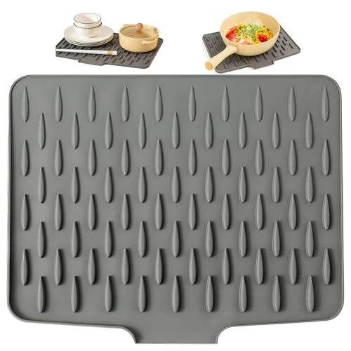 Abtropfmatte Silikon, Auslaufsicherer Arbeitsplattenschutz Aus Silikon mit Effektiver Wasserableitung, Abtropfmatte Spüle für Küchenspüle, Geschirr Abtropfmatte, 37 x 28 cm von HcvGcm