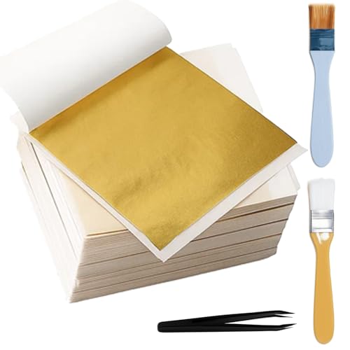 HcvGcm Goldpapier Zum Basteln, 203-teiliges Blattgold Set mit 200 Blattgold blättern, 2 Pinseln und 1 Pinzette für Kunsthandwerk, Dekoration und Design (8 x 8,5 cm) HcvGcm Goldpapier Zum Basteln, 203-teiliges Blattgold Set mit 200 Blattgold blättern, 2 Pinseln und 1 Pinzette für Kunsthandwerk, Dekoration und Design (8 x 8,5 cm) von HcvGcm