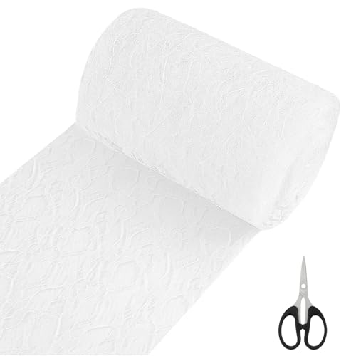 Tischläufer Weiß, Tischläufer Hochzeit, Spitzenband Weiß 15cm x 25m, Hochzeitsdeko Tisch mit Schere, Elegante Tischdeko für Hochzeit, Taufe, DIY Projekte, Festliche Tischdekoration Tischläufer Weiß, Tischläufer Hochzeit, Spitzenband Weiß 15cm x 25m, Hochzeitsdeko Tisch mit Schere, Elegante Tischdeko für Hochzeit, Taufe, DIY Projekte, Festliche Tischdekoration von HcvGcm