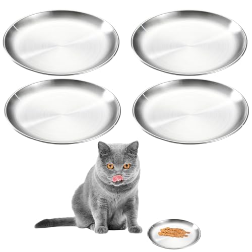 Katzennapf 4er Set, Katzennapf Flach Edelstahl, Futternapf Katze Flach Für Schnurrhaarempfindliche Katzen, Katzenteller Mit 14 cm Durchmesser, Leicht Zu Reinigen Katzennapf 4er Set, Katzennapf Flach Edelstahl, Futternapf Katze Flach Für Schnurrhaarempfindliche Katzen, Katzenteller Mit 14 cm Durchmesser, Leicht Zu Reinigen von HcvGcm