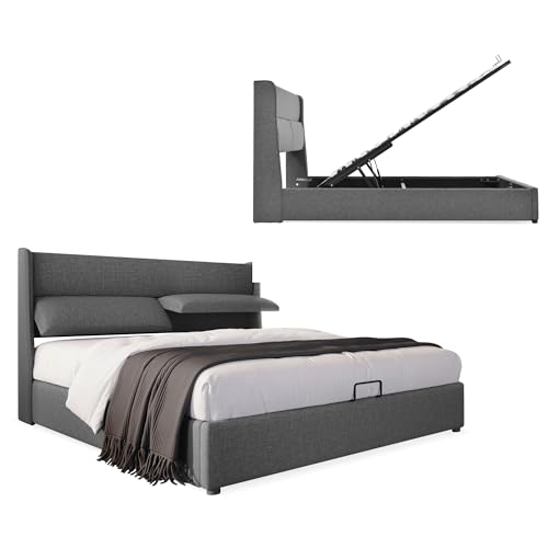 Hcxswillo Polsterbett Doppelbett mit Verstellbare Kopfstützen,Stauraumbetten Bettgestell aus Leinenmaterial Bett 180x200 mit lattenrost(Ohne Matratze) von Hcxswillo
