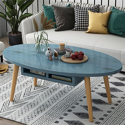 Ovaler Couchtisch, niedriger Holztisch im nordischen Stil, kreativer Couchtisch mit offenen Schubladen, Schlichtes Design, Möbel, Teetisch, Akzent-Beistelltisch, Sofatisch, blau, 120 x 60 x von HczioN