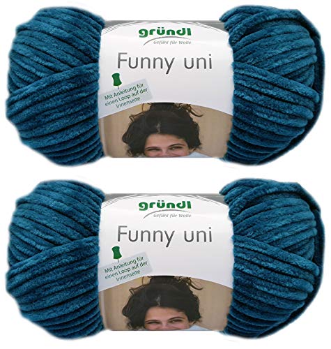 2x100 Gramm Gründl Funny Uni Softgarn SB Pack Babygarn inkl. Anleitung für EIN Funny Bunny 18 Petrol von ZUANA
