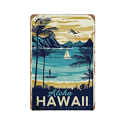 Aloha Hawaii Bar Blechschild Metallschild Kunst zum Aufhängen Eisengemälde Retro Heim Küche Garten Garage Wanddekoration 30,5 x 20,3 cm von Hdadwy