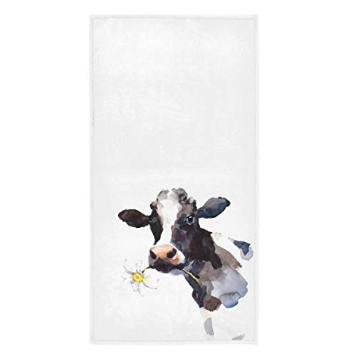 Bauernhof Kuh mit Chrysantheme Blume Weiche, stark saugfähige Gast Großes Heim Dekoratives Handtuch Badetuch Geschirrtuch für Zuhause Badezimmer Sportküche (27,5 "X 15,7", Weiß) von Hdadwy
