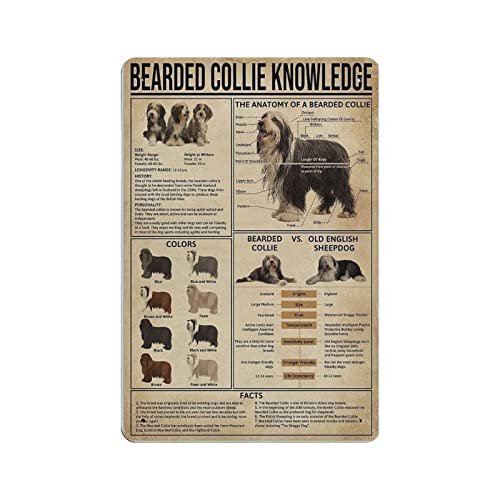 Bearded Collie Knowledge Poster, Metallblechschild, Wandschild, Dekoration, Vintage-Retro-Schild, Eisenmalerei, Aluminiumschild für Heimdekoration, Bar, Shop, Männer, Höhle, Außenbereich, Garage, Inne von Hdadwy