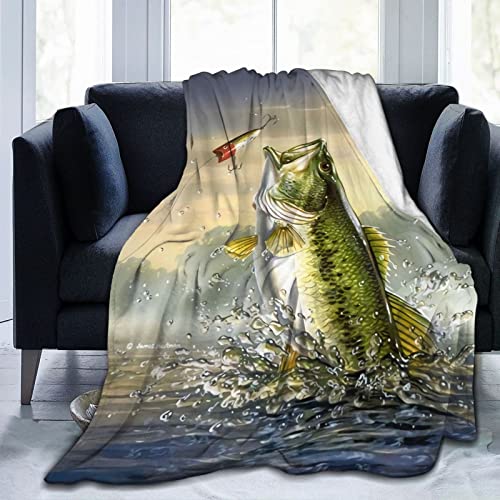 Hdadwy Forellenbarsch Bass Springen aus dem Wasser Decke Leichte Bettdecke Quilt Langlebig Wohnkultur Fleecedecke Sofadecke für Männer Frauen Kinder All Seasons Geschenk 80 "x 60" von Hdadwy