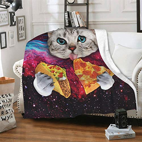 Hdadwy Lustige süße Galaxy Cat Pizza Decke für Erwachsene Kinder, leichte weiche Flanell Fleece Decke für Bett Couch Sofa Stuhl Büro 80 "x 60" von Hdadwy