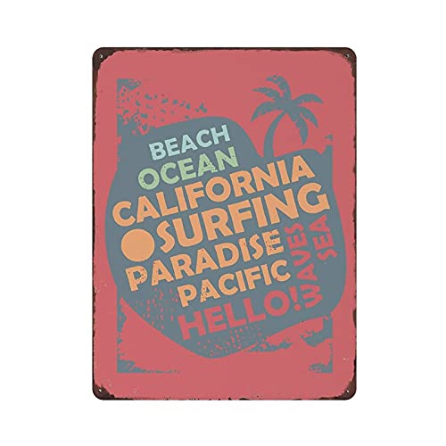 Hdadwy Metal Tin Sign Beach Ocean California Surfing Paradise Pacific Waves Sea Tin Sign Metal Aluminum Sign Vintage Wall Decor Retro Poster for Bars Restaurants Cafes Pubs Home Decoration 16"x12" von Hdadwy