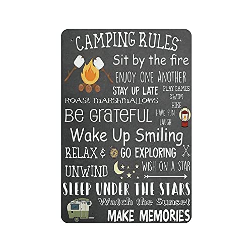 Hdadwy Metal Tin Sign Camping Rules Sit by The Fire Enjoy One Another Make Memories Tin Sign Metal Aluminum Sign Vintage Wall Decor Retro Poster for Bars Restaurants Cafes Pubs Home Decoration 12"x8" von Hdadwy