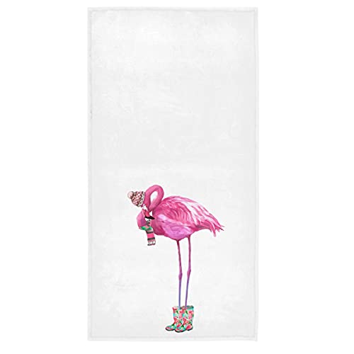 Hdadwy Niedlicher schöner Glamour-Flamingo mit Schal und Regenschuhen Weiche große Handtücher Badetuch Geschirrtuch für Zuhause Badezimmer Sportküche (27,5 "X 15,7", Pink) von Hdadwy