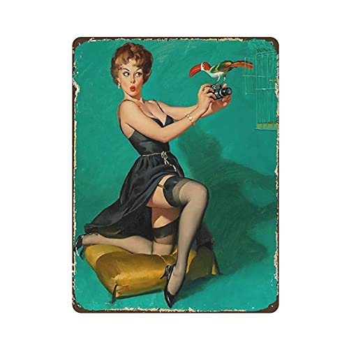 Hdadwy Pin Up Girl Blechschild Metallschild zum Aufhängen, Eisen, Malerei, Retro, Zuhause, Küche, Garten, Garage, Wanddekoration, 40,6 x 30,5 cm von Hdadwy