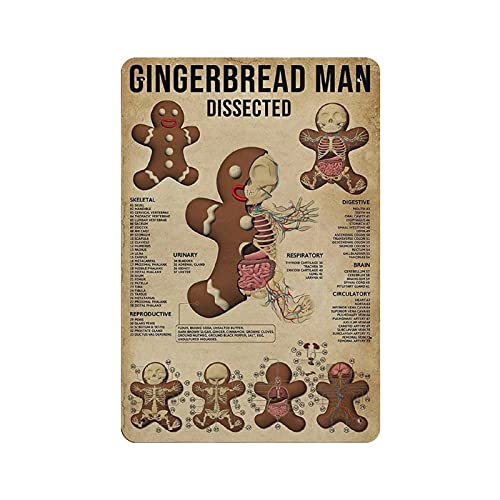 Hdadwy Metal Tin Sign Gingerbread Man Dissected Anatomy Posters Christmas Vintage Art Poster Retro Iron Painting Wall Decor Art Gift Outdoor Cafe Bar Garage Farm Decoration 12"x8" von Hdadwy