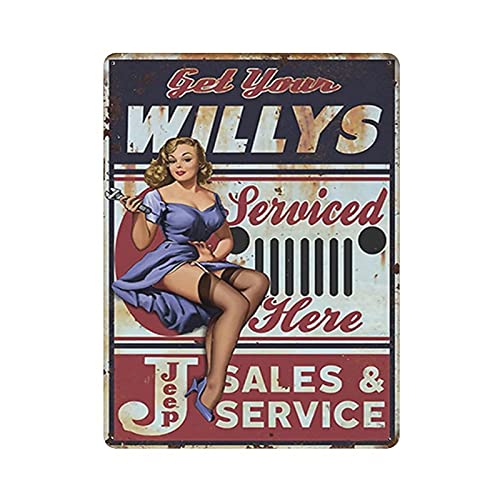 Metall-Blechschild "Get Your Willys Pin Up Girl", Vintage-Blechschild, Wanddekoration, Landhaus, Küche, Zuhause, Garage, Dekoration, 40,6 x 30,5 cm von Hdadwy