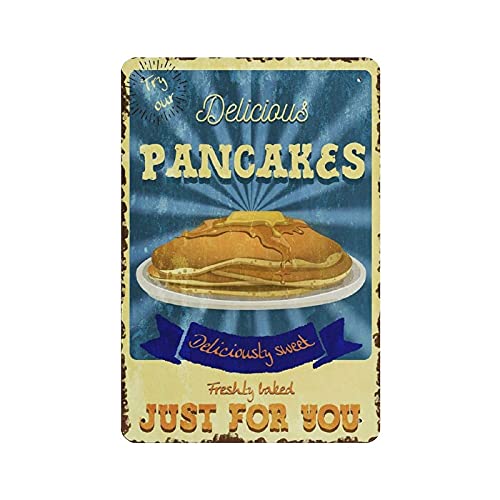 Pancakes Deliciously Sweet Blechschild Metallschild Kunst zum Aufhängen Eisengemälde Retro Heim Küche Garten Garage Wanddekoration 30,5 x 20,3 cm von Hdadwy