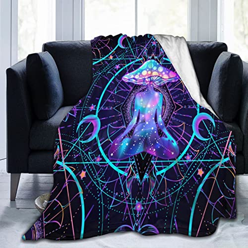 Psychedelische Decke Psychedelische Pilzdecke Magic Mushrooms Over Sacred Geometry Decke für Kinder Erwachsene Weiche Fuzzy-Mikrofaser-Plüsch-Fleece-Überwurfdecke für Bettcouch und Reisen 50"x40" von Hdadwy