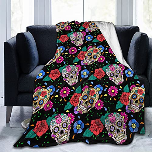 Hdadwy Sugar Skull Decke Flanell Fleece Decke Leichte gemütliche Plüschdecke für Frauen Männer Kind Schlafzimmer Wohnzimmer Sofa Couch 80 "x 60" von Hdadwy