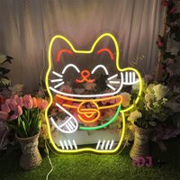 Glückskatze Led-Neonschild, Anime-Neonlicht, Wanddekor Für Ladenkasse, Hauptwanddekor, Leuchtreklame, Glückskatzen-Willkommensschild, Geschenke von HdjLetterSign