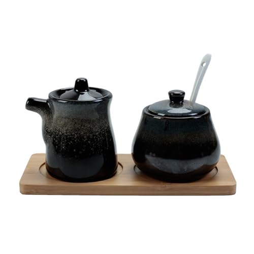 HdjjLtor Keramik Milchkännchen Und Zuckerdose Set, Zuckerdose Und Milchkännchenset Kaffeeservierset Milchkännchen Und Zuckerdose,Schwarz von HdjjLtor