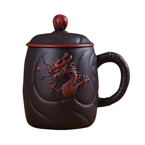 HdjjLtor Retro Chinesischer Drache Lila Ton Becher, 440 Ml Teetasse Mit Deckel Infuser Handgefertigte Yixing Zisha Teetasse Geschenk Becher,A von HdjjLtor