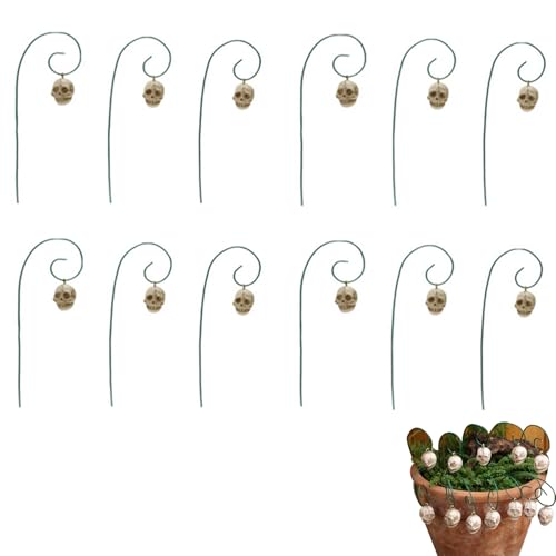 Hdtyyln 12 Stück Totenkopf-Spalier für Topfpflanzen, kleines Rankgitter mit Harz-Skelettkopf, kreative Blumenpflanze, Bonsai-Dekoration für Zuhause, Garten, Balkon, Terrasse, Pflanzgefäß, Dekoration von Hdtyyln